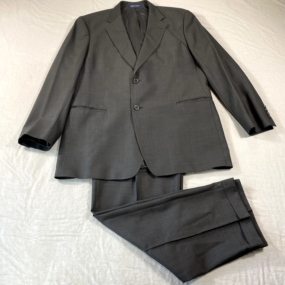 VINTAGE Alan Flusser Wool Suit Mens Blazer 46L Jacket Pants 36x32 Gray 100s